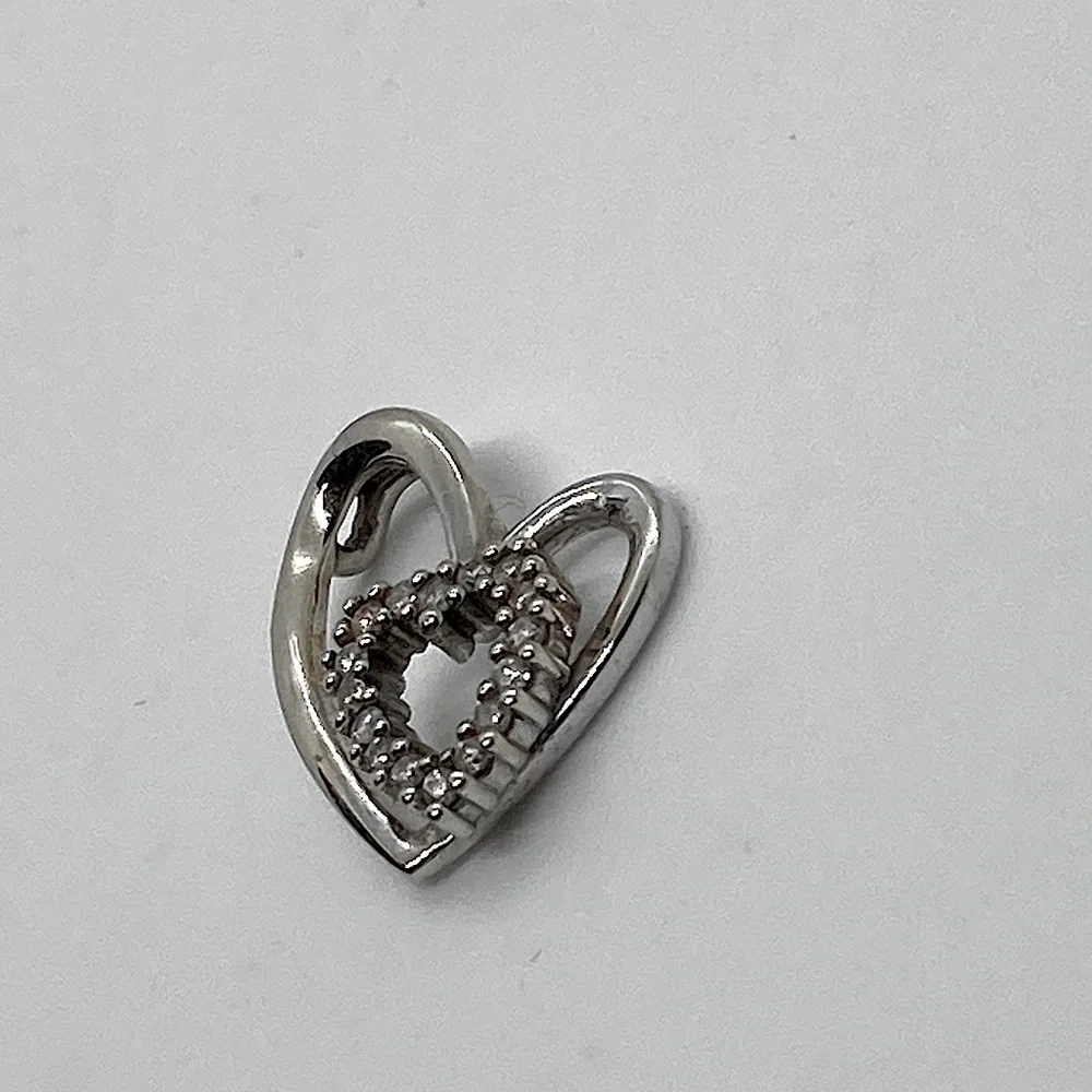 10k White Gold & Diamond Double Heart Pendant | .6” L / 1.3g - Picture 3 of 10